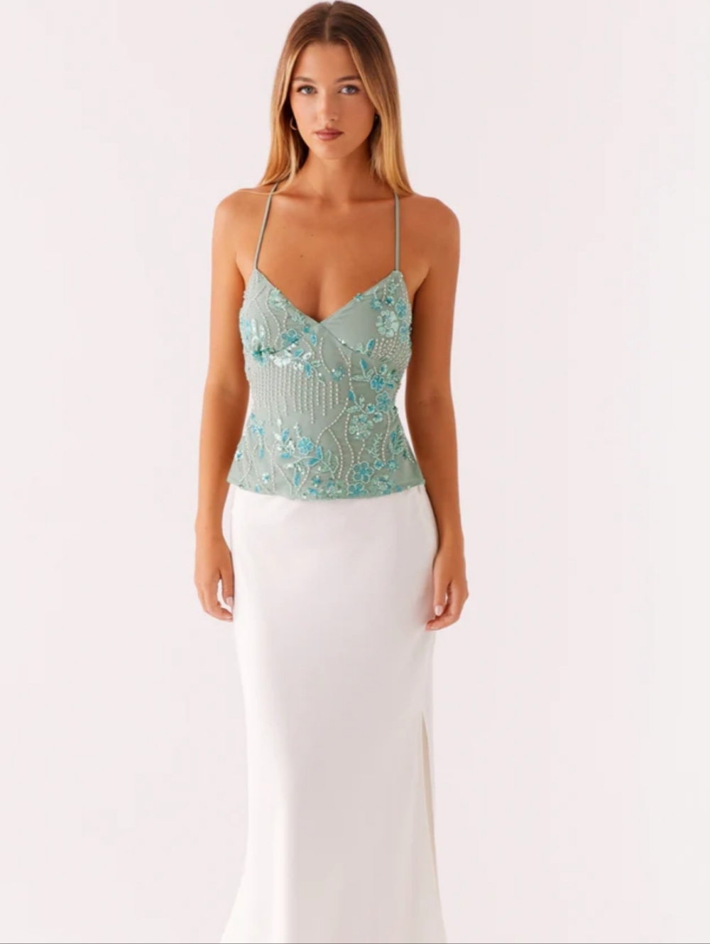 Peppermayo Mint/Sage Beaded Cami Top